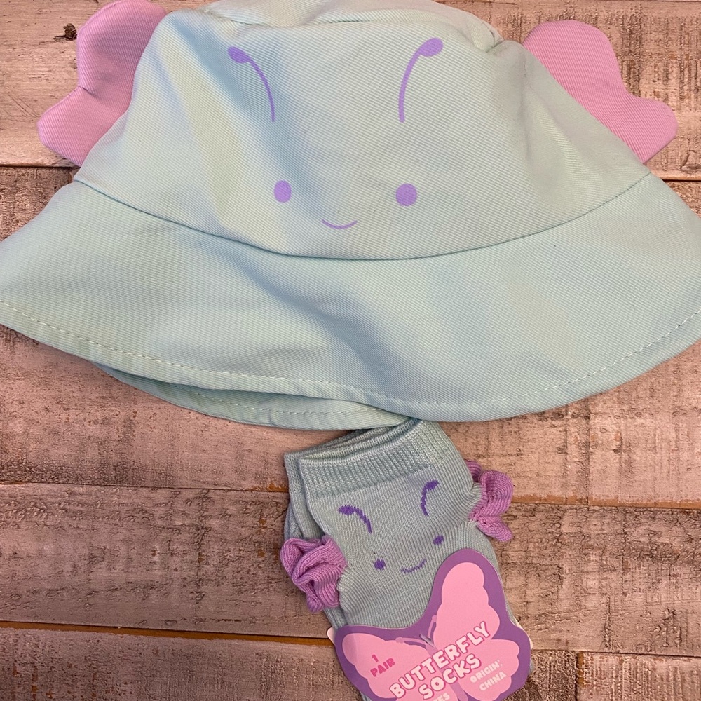 Bumkins Light Blue and Lavender Butterfly Hat and Socks